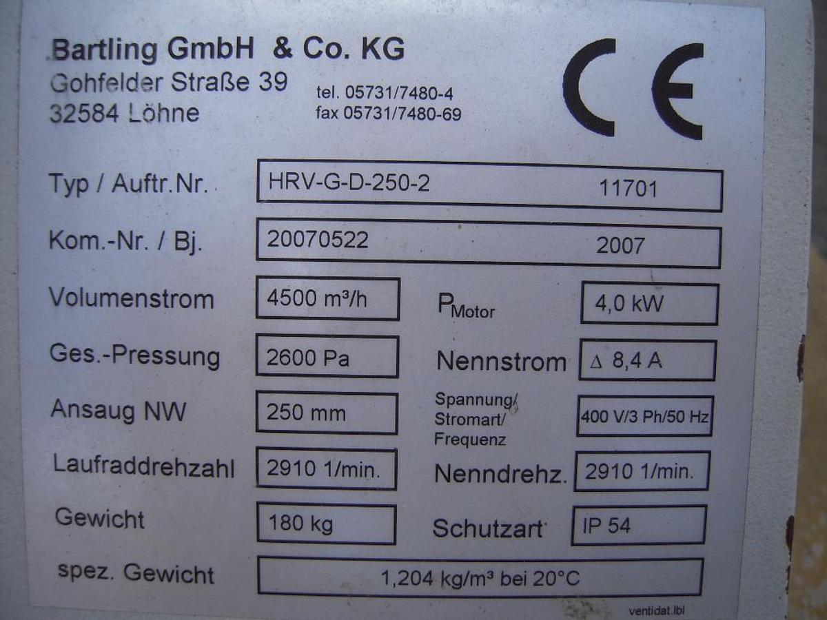 Used Extraction fan Bartling 4.0 kW