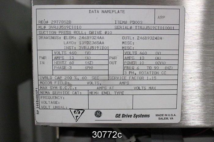 Used General Electric AC2000 Adjustable Speed Drive 3VRJJ519CI010 #30772