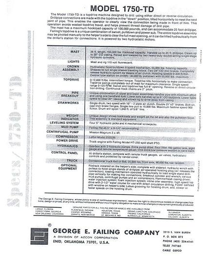 Used 1986 Failing 1750-TD Holemaster Drill Rig