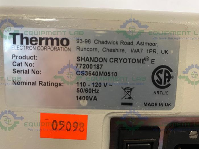 Used Thermo Shandon Cryotome E 77200187 Cryostat Microtome Tissue Sectioning