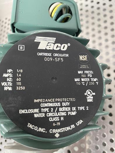 Used Taco 009-SF5 1/8 HP Flanged Hot Water Circulator Pump 120V