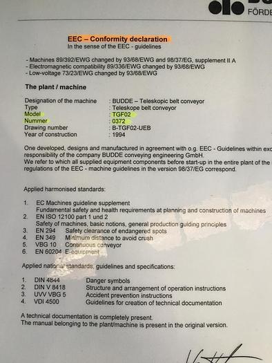 Used Budde Fordertechnik TGF O2 Telescopic Belt Conveyor