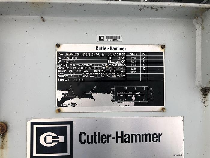 Used CUTLER HAMMER WET-TYPE TRANSFORMER 1000/1120-1150 KVA