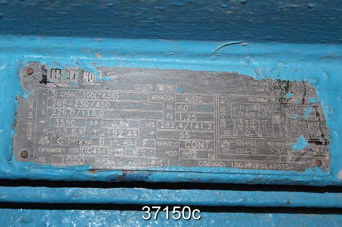 Used Westinghouse 100 Hp, 460 Volt, 3550 Rpm Ac Motor #37150