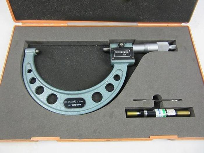 Used MITUTOYO Digit Outside Micrometer, 100-125 mm, .01 mm with case