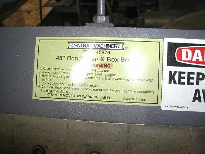 Used 16 Ga. x 4', CENTRAL MACHINE, No. ITEM 45876, PAN & BOX BRAKE