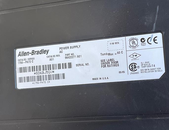 Used A-B Allen Bradley 1756-PA72/ 1756-A17