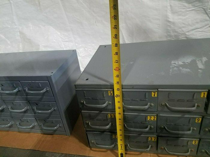 Used Industrial Metal 18 Drawer Tabletop Storage Cabinet for Screws Bolts Tools
