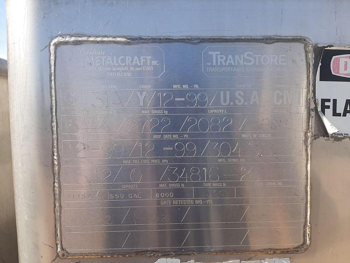 Used 550 Gallon Stainless Steel Liquid Storage Totes (9) #S744860