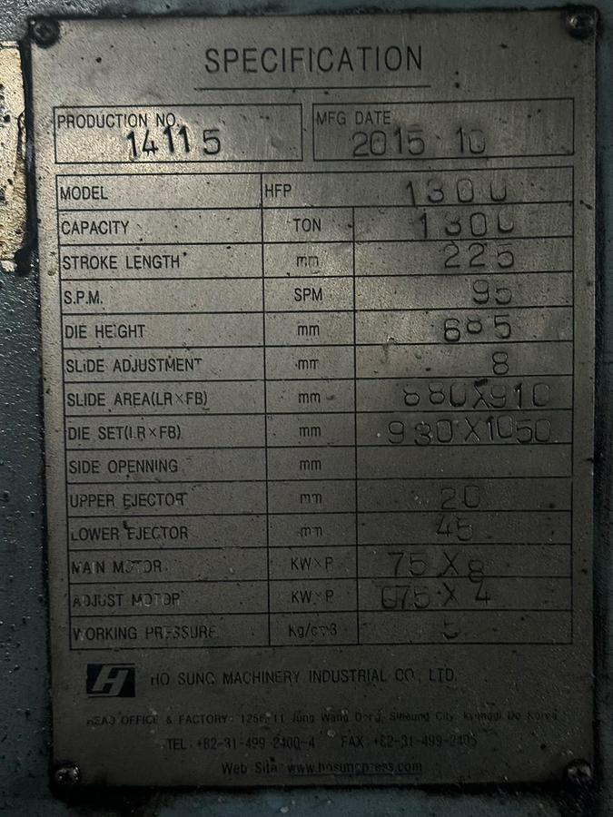 Used 1300 tons Press Hot Forging Hosung HFP-1300