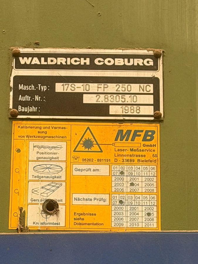 Used Plano Miller Waldrich Coburg 17S-10-FP-250NC