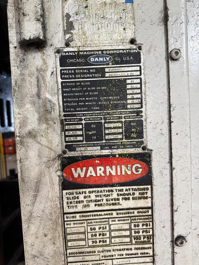 Used 600 tons Press Sheet Stamping Mechanical Danly S4600108 - 72