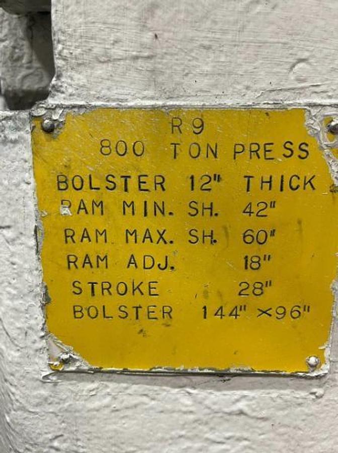 Used 800 tons Press Sheet Stamping Mechanical Danly S4-800-144-96