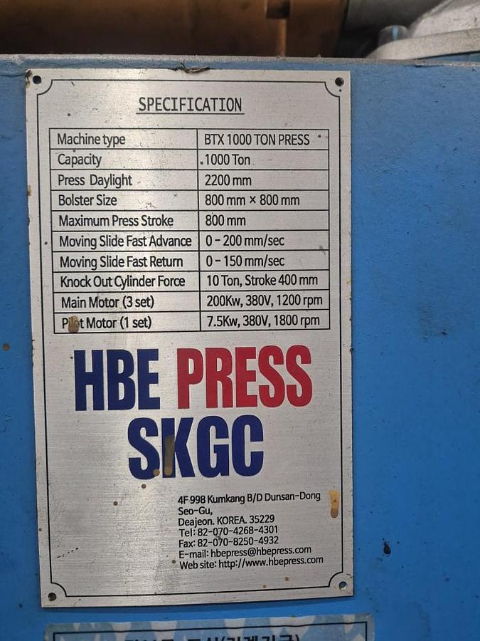 Used 1000 tons Press Forging Open Die Hydraulic HBE BTX1000