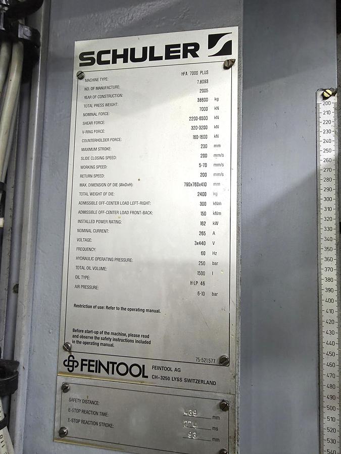 Used 700 tons Press Fineblanking Mechanical Schuler HFA7000Plus