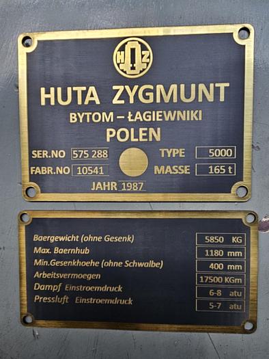 Used 6 tons Hammer Forging Pneumatic Huta Zygmunt MPM5000