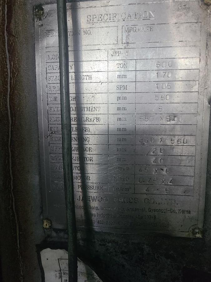 Used 600 tons Press Hot Forging Jaewoo JFP-600