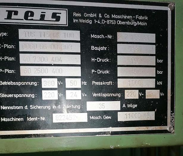 Used Press Die Spotting Hydraulic REIS TUS 115 OK 100