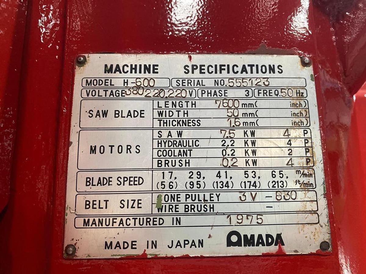 Used Bandsaw Machine Amada H-600