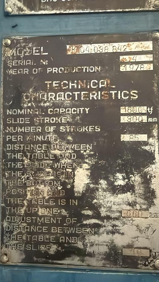 Used 1600 tons Press Hot Forging TMP Voronezh KB8042