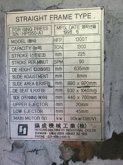Used 1300 tons Press Hot Forging Hosung HFP-1300