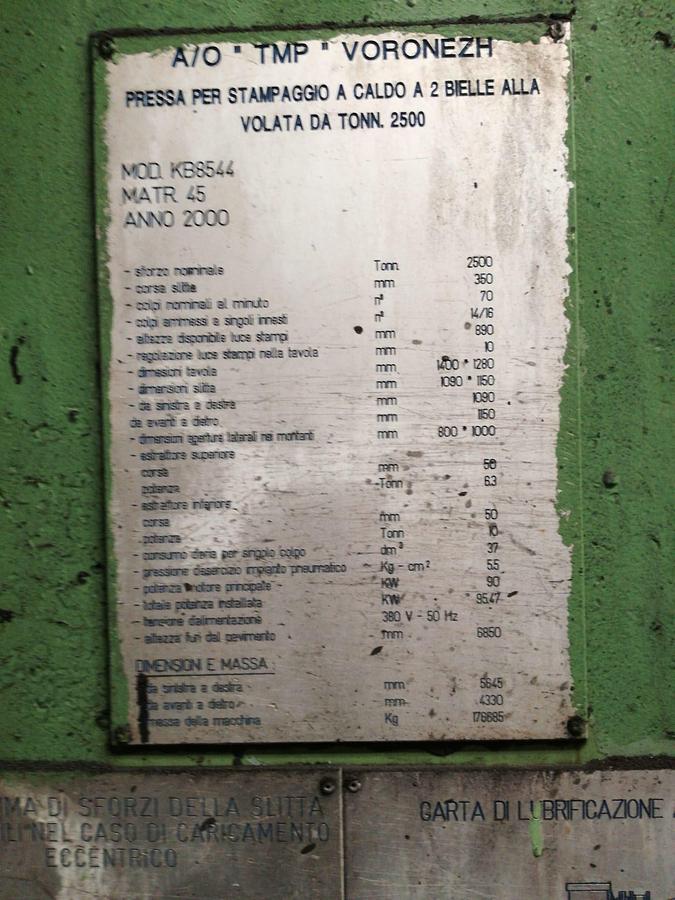 Used 2500 tons Press Hot Forging KB8544