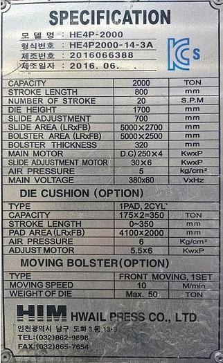 Used 2016 Him Hwail HE4P-2000