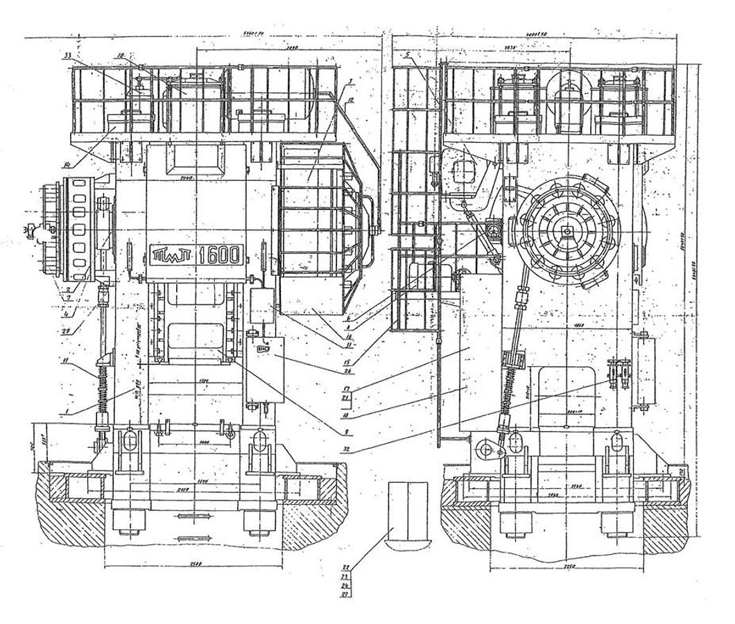 Used 1600 tons Hot Forging Line TMP Voronezh Russia KB8042