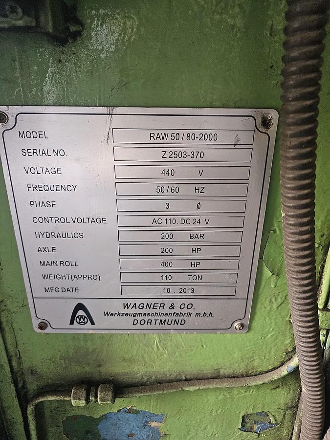 Used Ring Rolling Machine Wagner RAQ 50/80-2000
