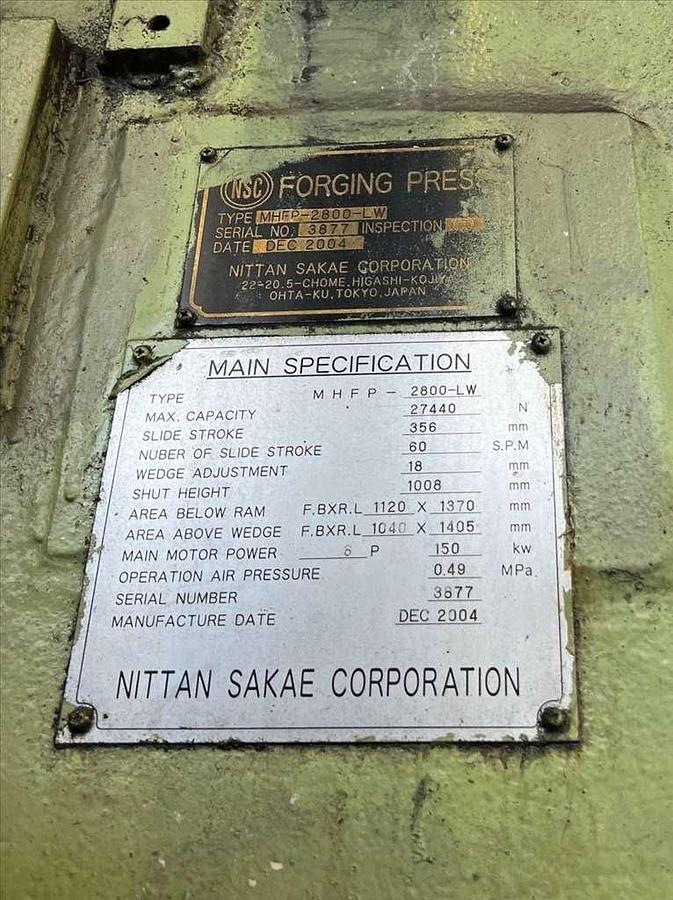 Used 2800 tons Hot Forging Line Nittan Massey MHFP-2800LW