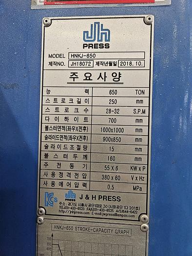 Used 650 tons Press Cold Forging JH Press HNKJ650
