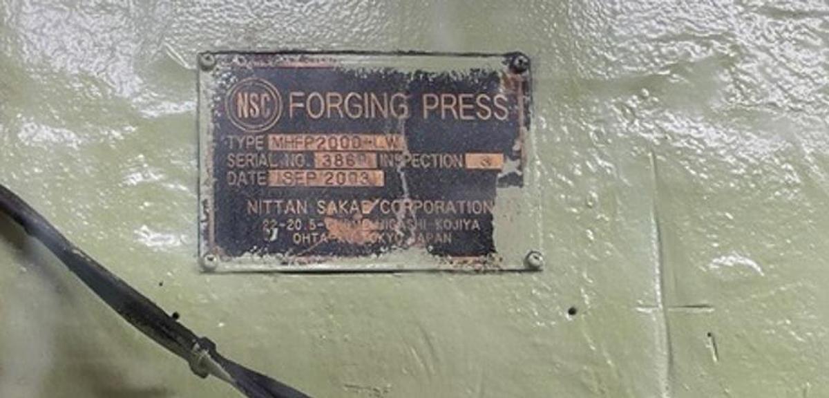 Used 2000 tons Hot Forging Line Nittan Massey MHFP2000-LW