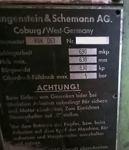 Used 0.63 ton Hammer Forging Hydraulic Lasco KH063