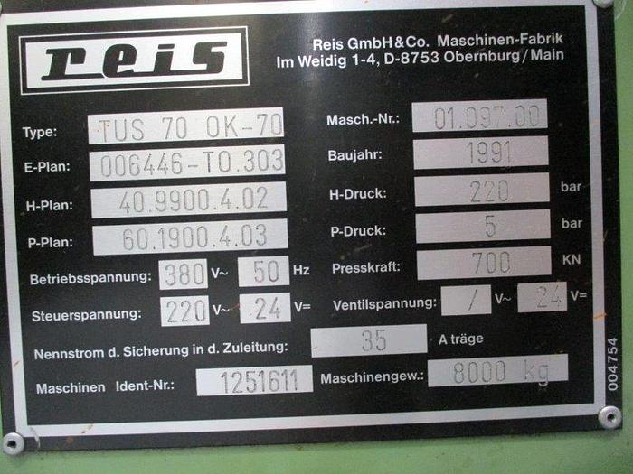 Used Press Die Spotting Hydraulic REIS TUS TUS 70 OK 70