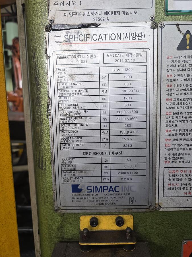 Used Sheet Stamping Line Mechanical KIA 800-500-400-400-400