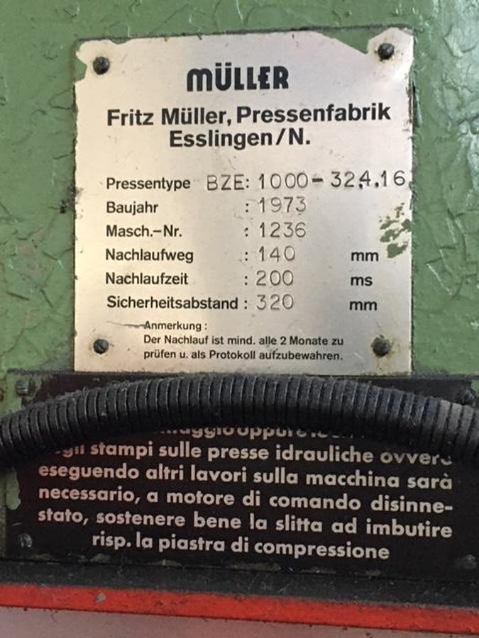 Used 1000 tons Press Sheet Stamping Hydraulic Muller BZE1000 32.4.16