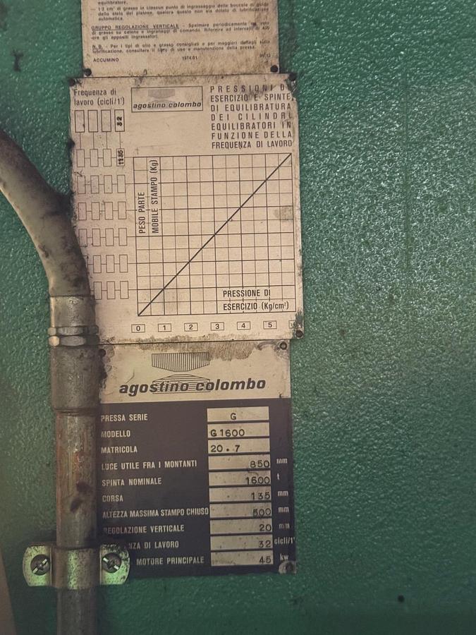 Used 1600 tons Press Knuckle Joint Coining Colombo Agostino G1600