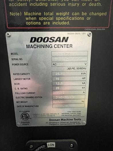 Used 2020 DOOSAN DNM 5700 4-Axis CNC Vertical Machining Center