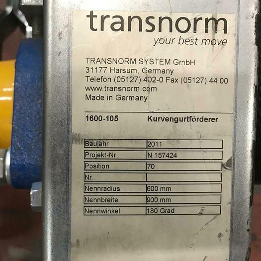 Gebraucht TRANSNORM Kurven Gurtförderer/ Förderband Kurve 180° 1600-105