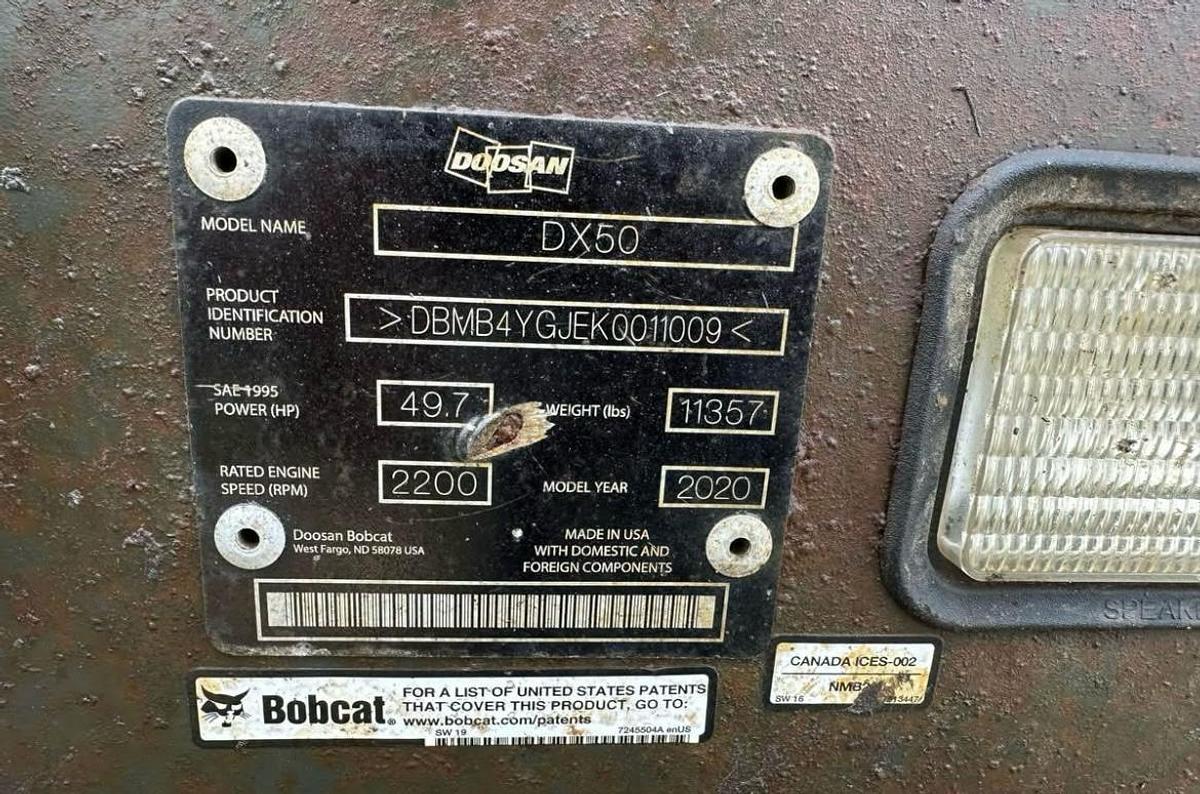 Used 2020 DOOSAN DX50 MINI EXCAVATOR