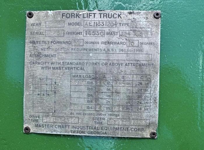 Used 2004 Mastercraft Rough Terrain Forklift 