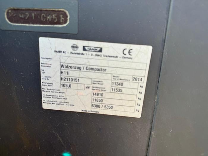 Used 2014 HAMM H11i SMOOTH DRUM ROLLER