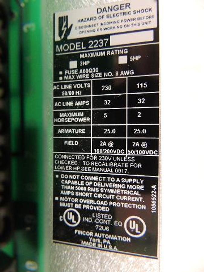 New Fincor DC Drive 2237 1 Year Warranty