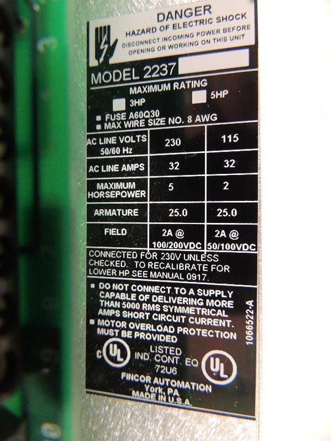 New Fincor DC Drive 2237 1 Year Warranty