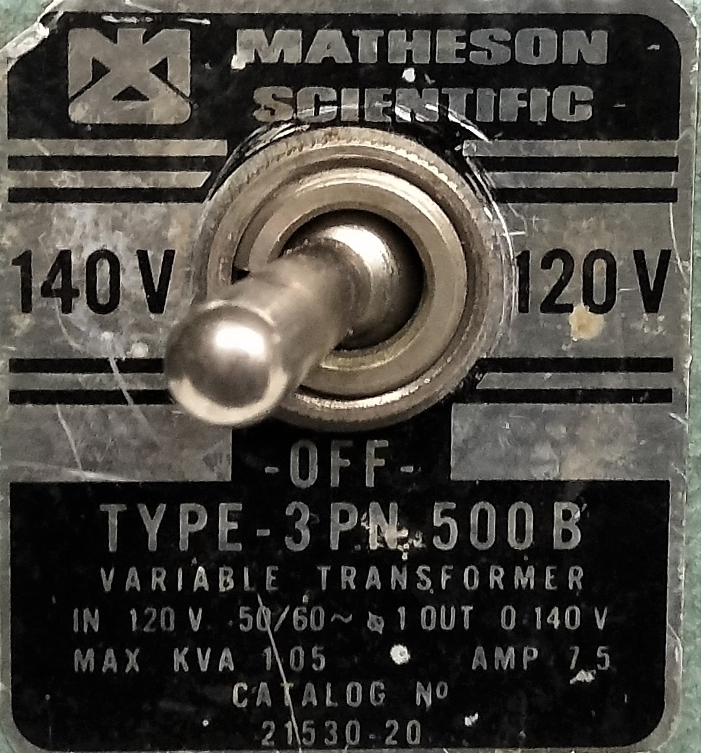 Used Matheson Scientific (Staco) 3PN 500B Variable Autotransformer