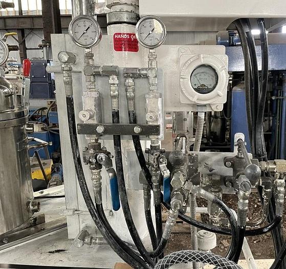 Used 3 GALLON MYERS TRIPLE SHAFT VACUUM MIXER - S/S - VACUUM - JACKETED - 2 MIX CANS