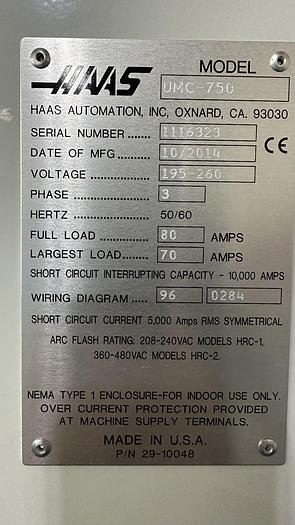 Used 2014 HAAS UMC-750 5-Axis CNC Vertical Machining Center *** Low Hours***