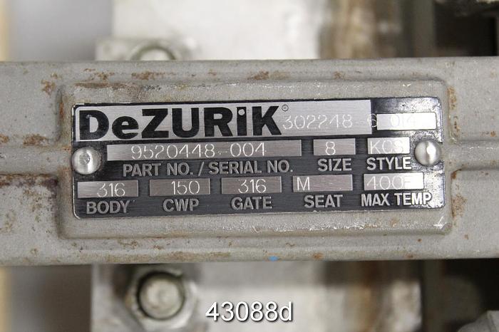 Used Dezurik 8" Hand Operated Knife Gate Valve #43088