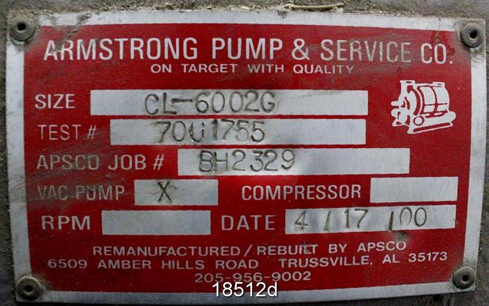 Refurbished Nash CL6002G Vacuum Pump (2000 Rebuild) Approximate 5.8:1 Ratio #18512