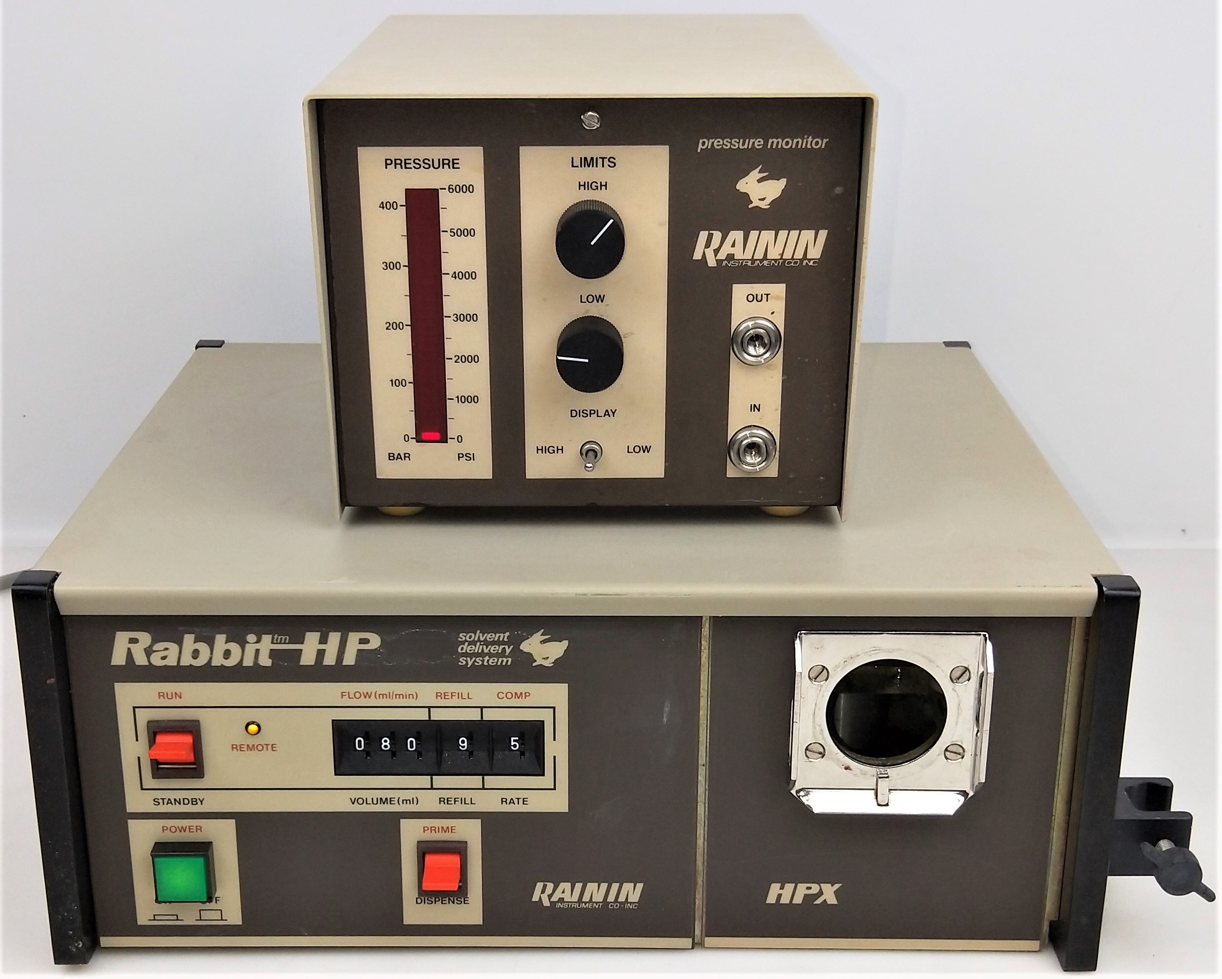 Used Rainin Rabbit HP-HPX Solvent Delivery System with Pressure Monitor